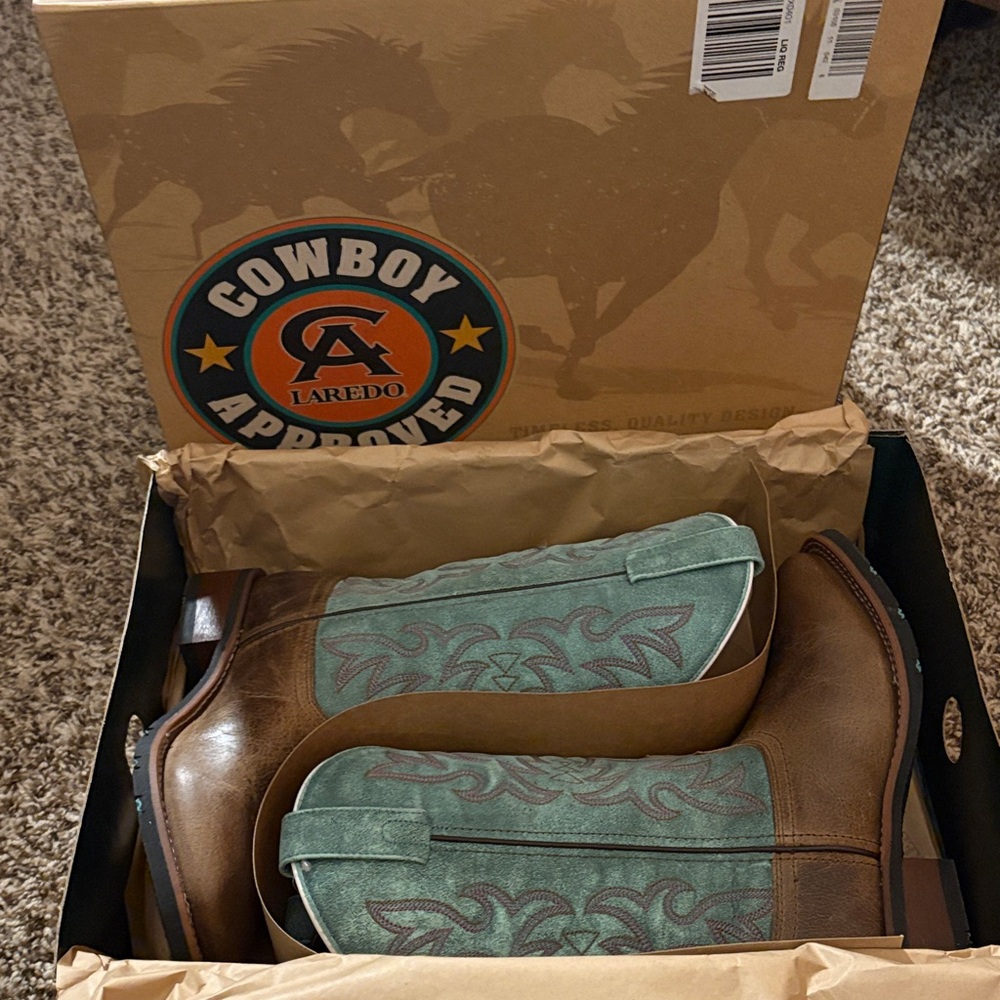 Laredo Brown and Teal Western Heeled Boots